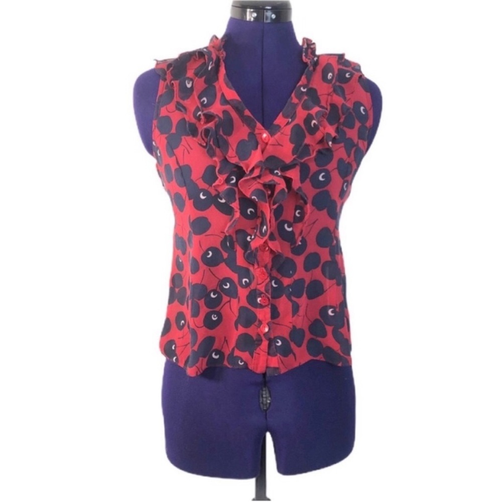 Nanette Lepore Red Cherry Patterned Short Sleeve Top